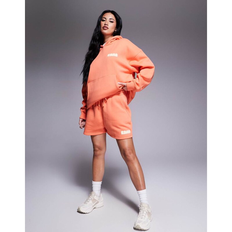 Kaiia cotton blend puff printed logo sweat shorts co-ord in