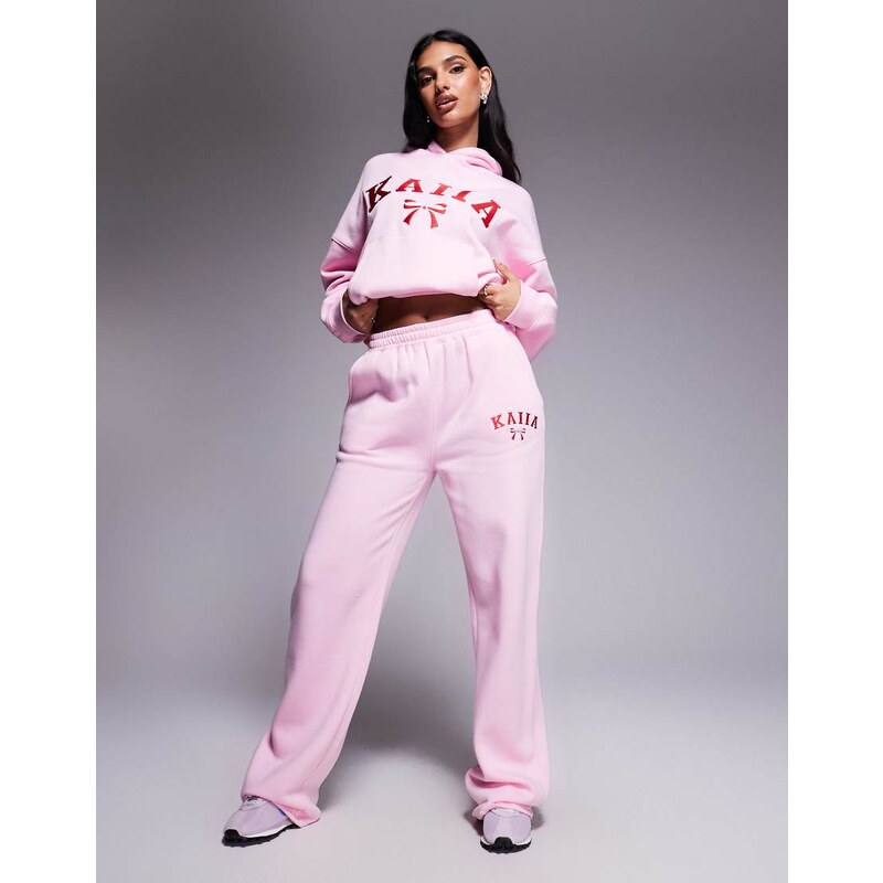 Kaiia cotton blend embroidered bow logo wide leg joggers co-ord in 110390804