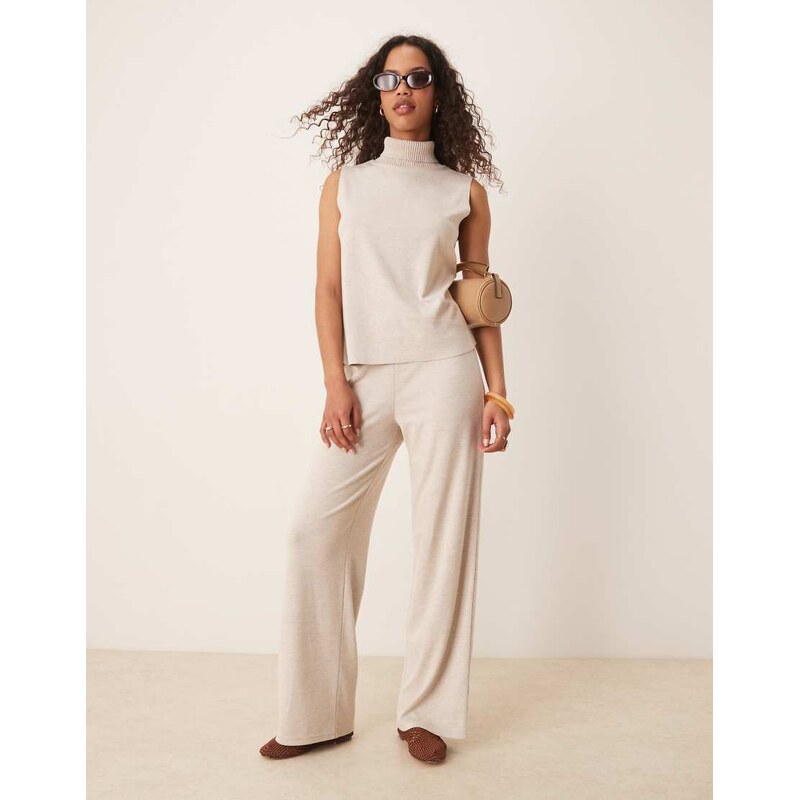 Mango light weight knitted trouser co-ord in light beige-Neutral 106431340
