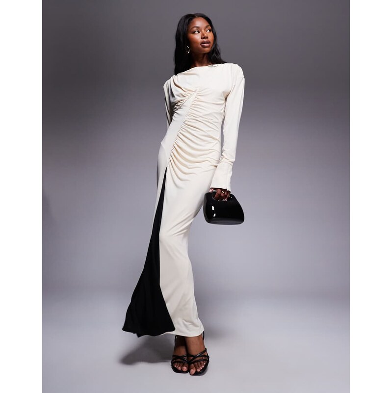 Daska exclusive high neck maxi dress in black and white-Multi 106431377