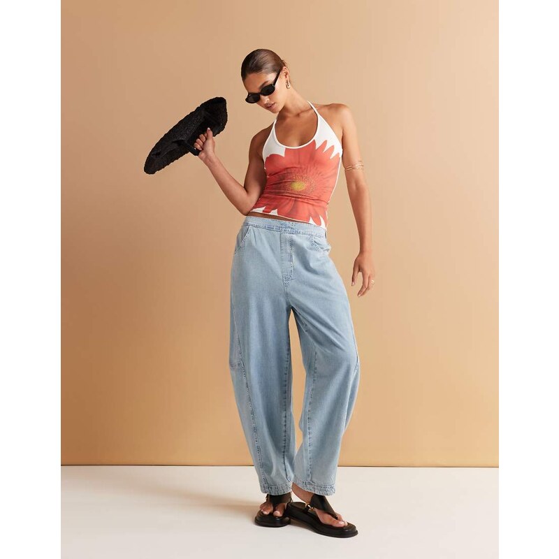 ASOS DESIGN soft harem jeans in mid blue