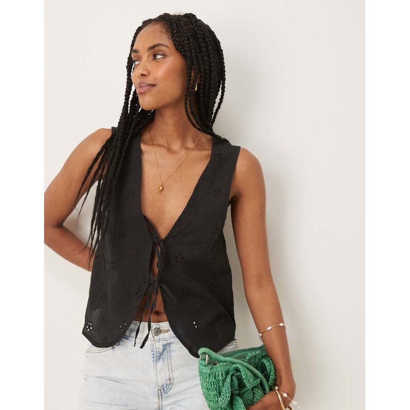 Motel kayve broderie floral tie-waist top in black