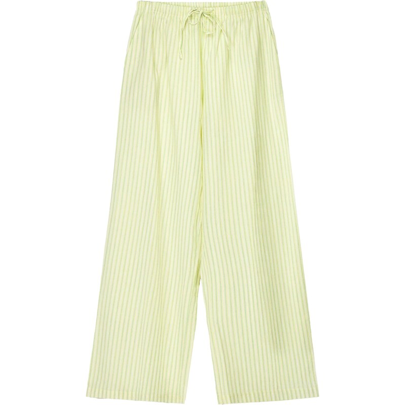 Bershka Pyžamové kalhoty světle žlutá / světle zelená / bílá