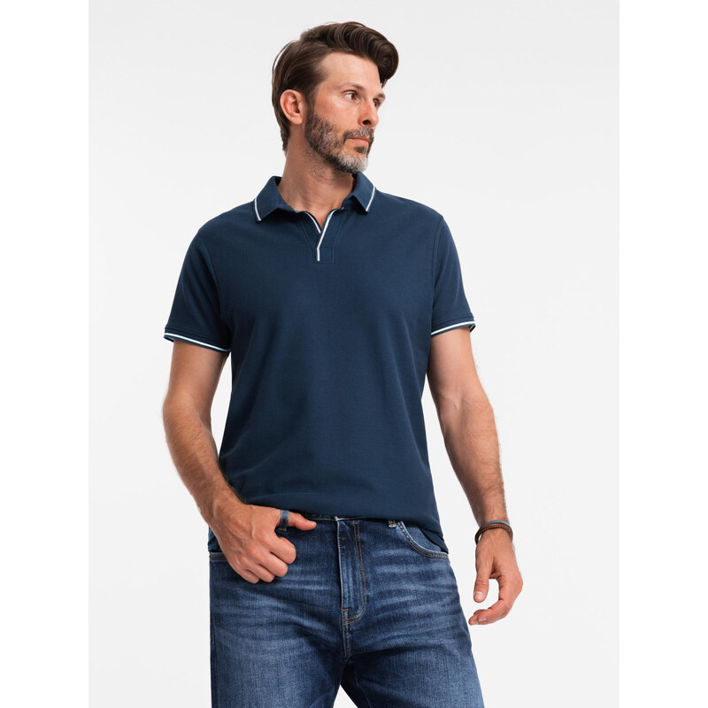 Ombre Mens pique knit polo shirt without buttons - navy blue