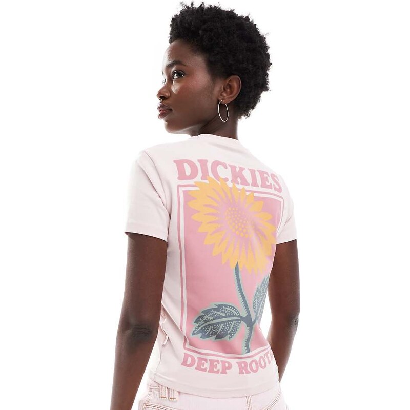 Dickies sunflower graphic back print baby tee in light pink- exclusive 106437107