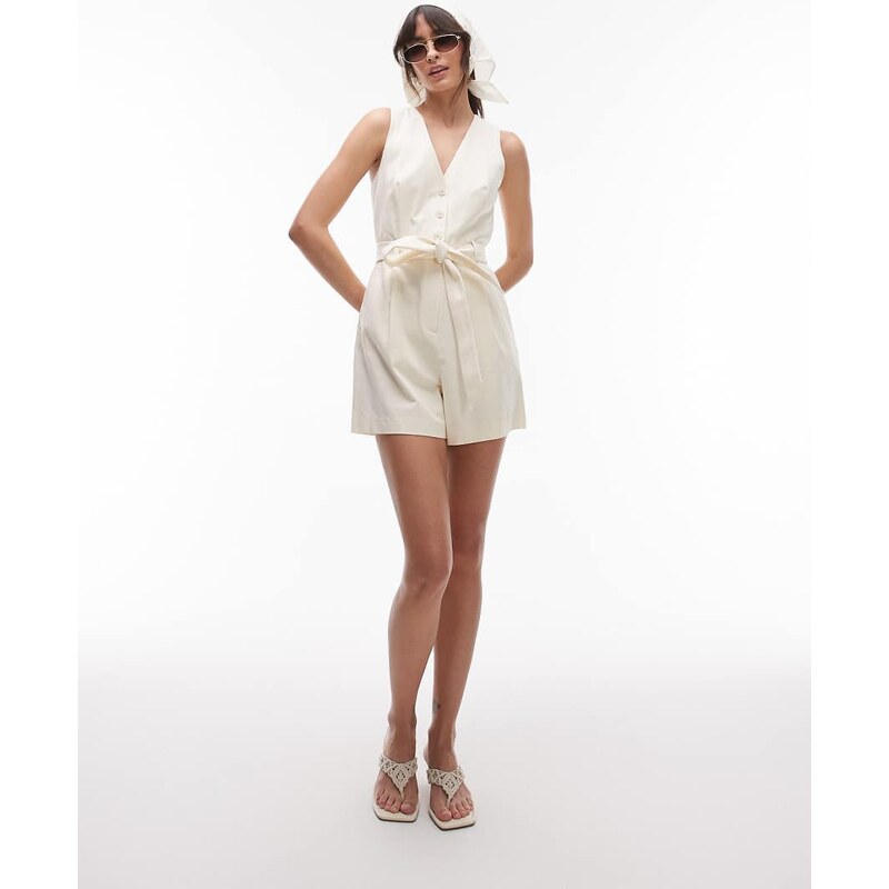 & Other Stories tailored belted playsuit with v-neck in ecru