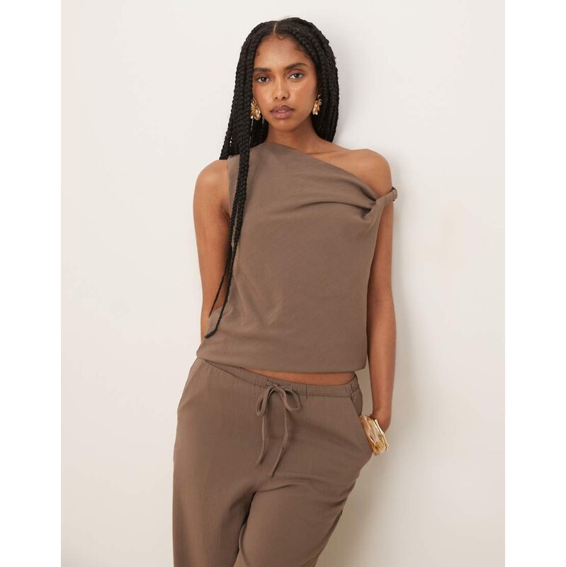 Mango polyamide twist detail top co-ord in mocha brown 106437262