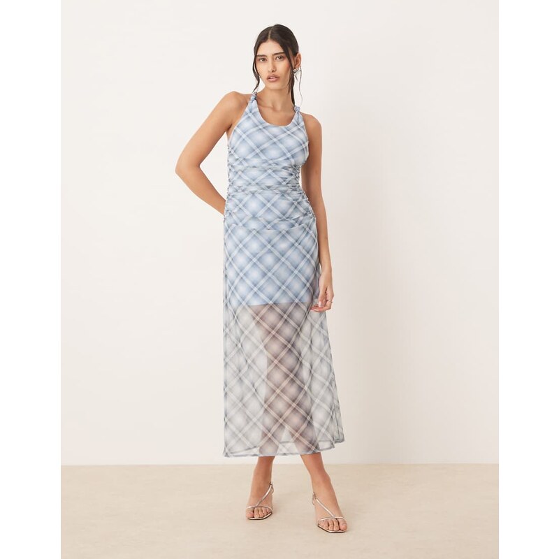Abercrombie & Fitch mesh racerback maxi dress in blue check