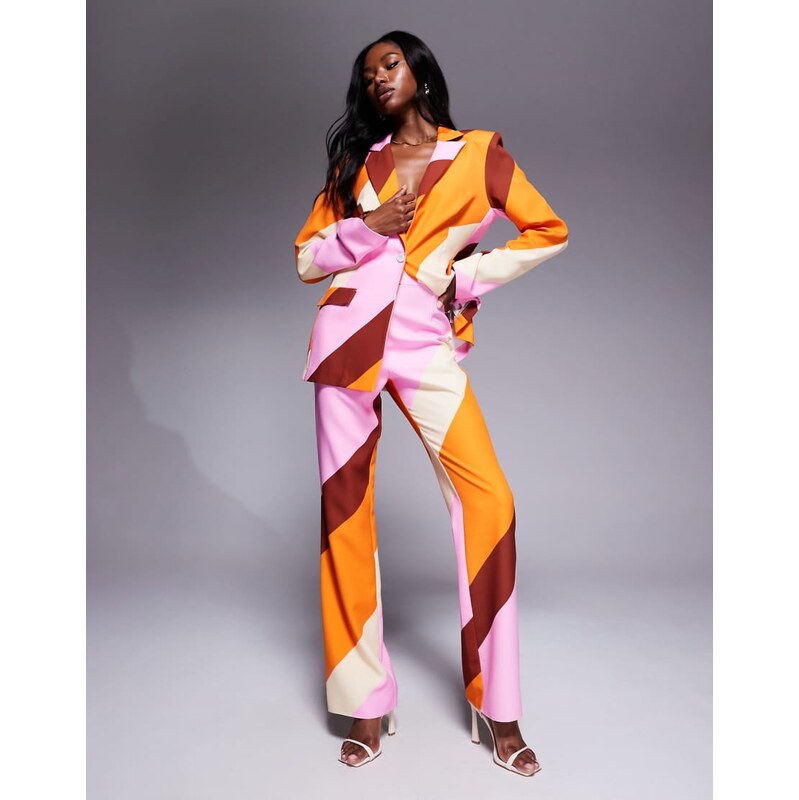 ASOS LUXE co-ord tailored suit trousers in striped print in pink