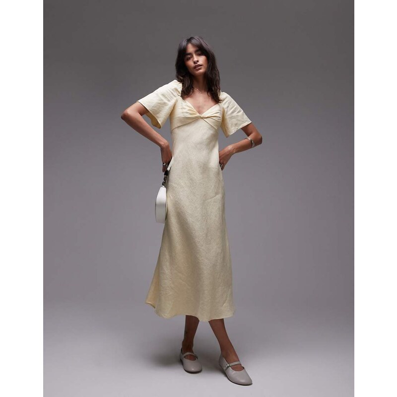 & Other Stories linen puff sleeve midaxi dress with twist