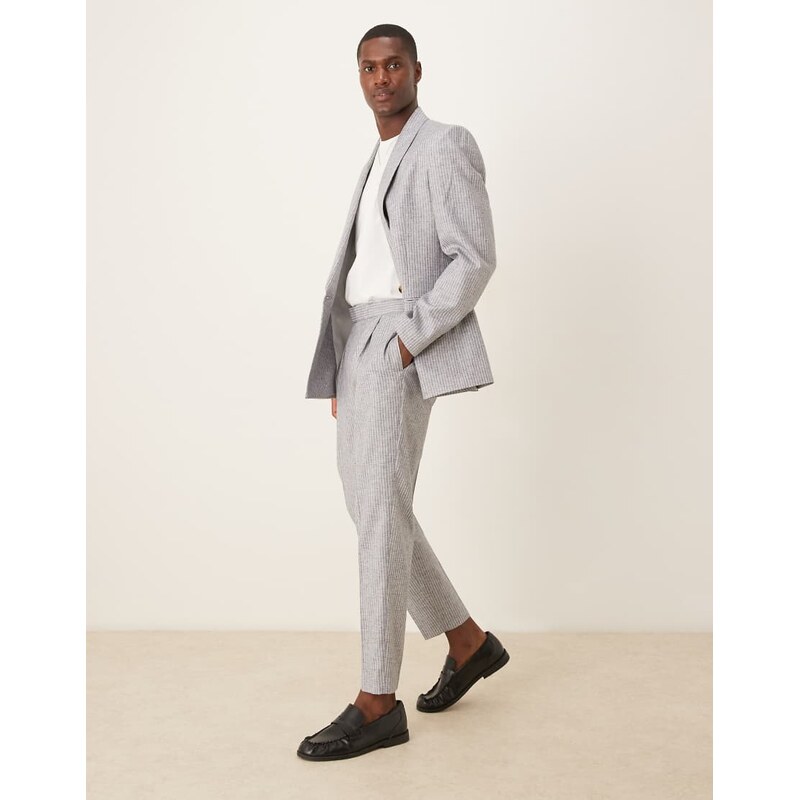 ASOS DESIGN linen blend tapered suit trousers in blue stripe
