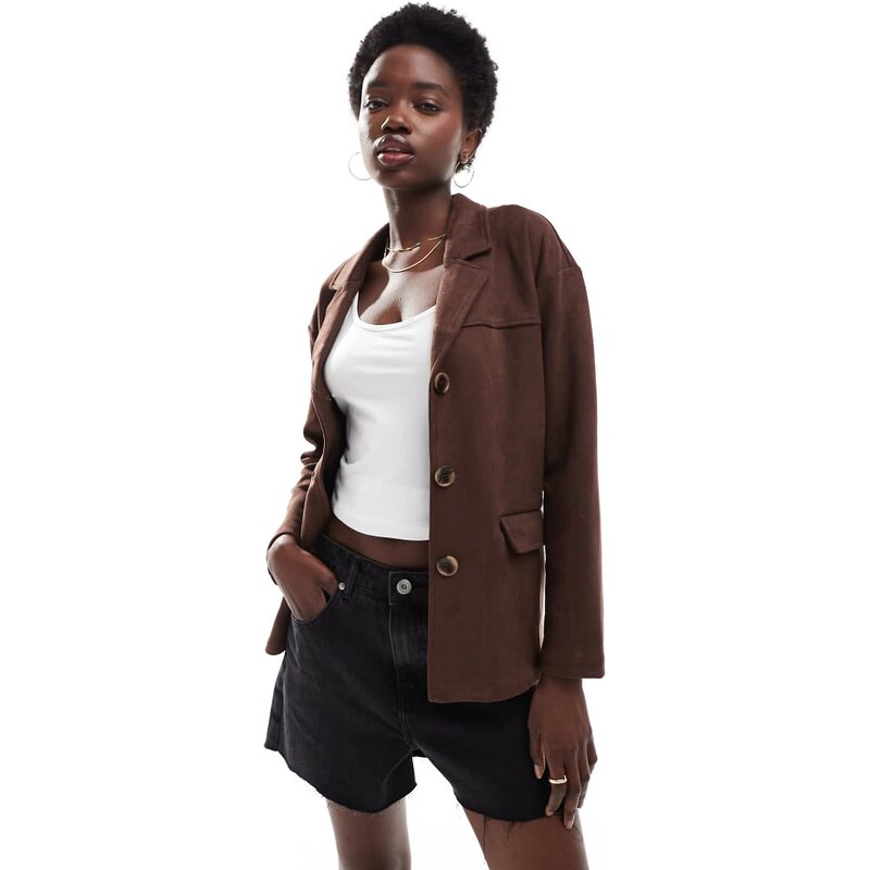 New Look faux suede blazer in brown 106786748