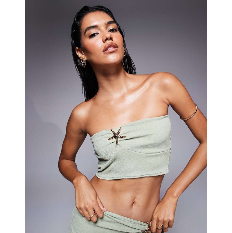 Missyempire textured slinky starfish metal trim bandeau top co-ord in 106707083