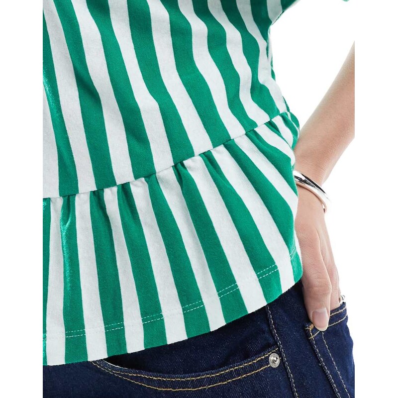 ASOS DESIGN boxy short sleeve linen look peplum t-shirt in stripe-Multi