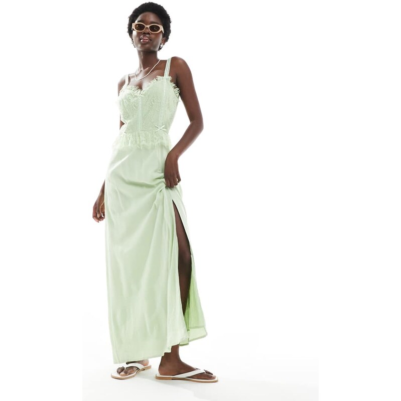 Miss Selfridge cheesecloth maxi corset dress with ribbon trims