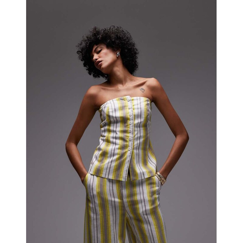 Topshop co ord linen yellow stripe bandeau in yellow-Multi