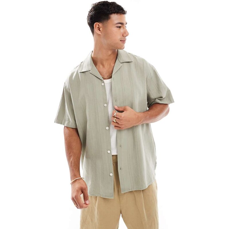 Jack & Jones embroidered linen mix shirt in green