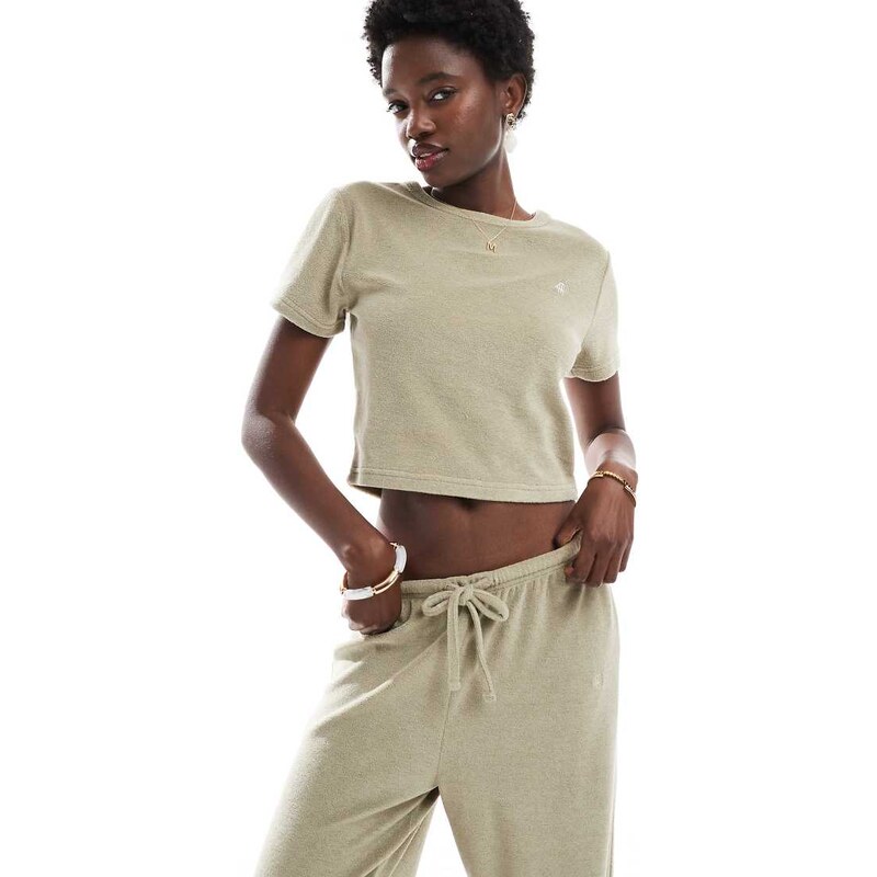 4th & Reckless towelling embroidered logo t-shirt co-ord in pistachio 115511623