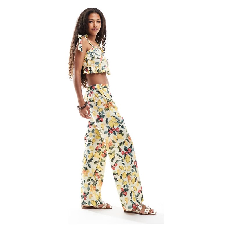 Vero Moda high waisted wide leg trouser co-ord in summer fruit