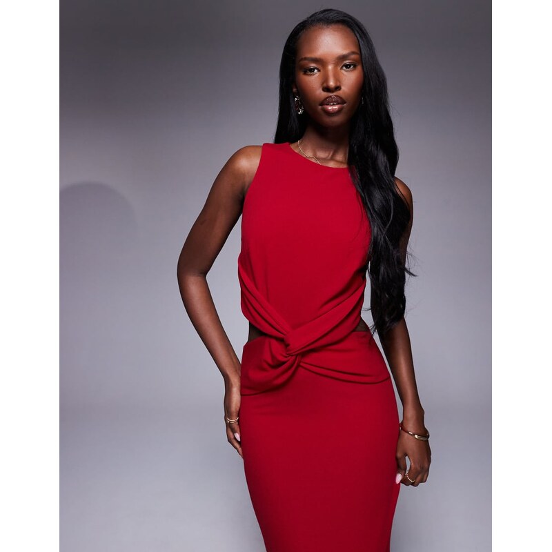 TFNC crepe bodycon maxi dress with cut-out waist in red