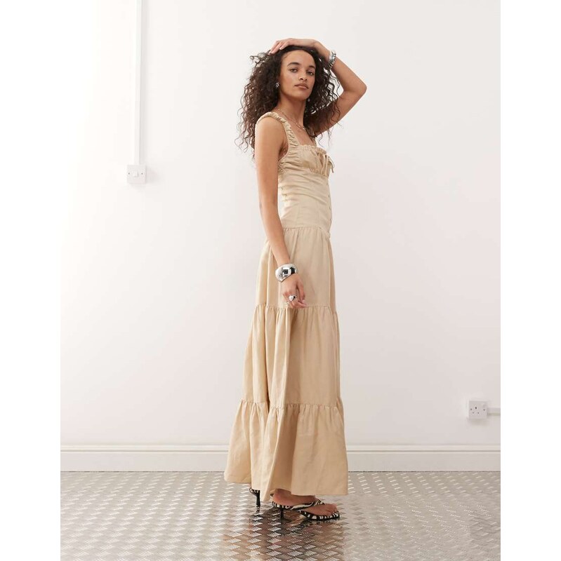 Lioness Heart Shaped linen blend milkmaid button detail tiered