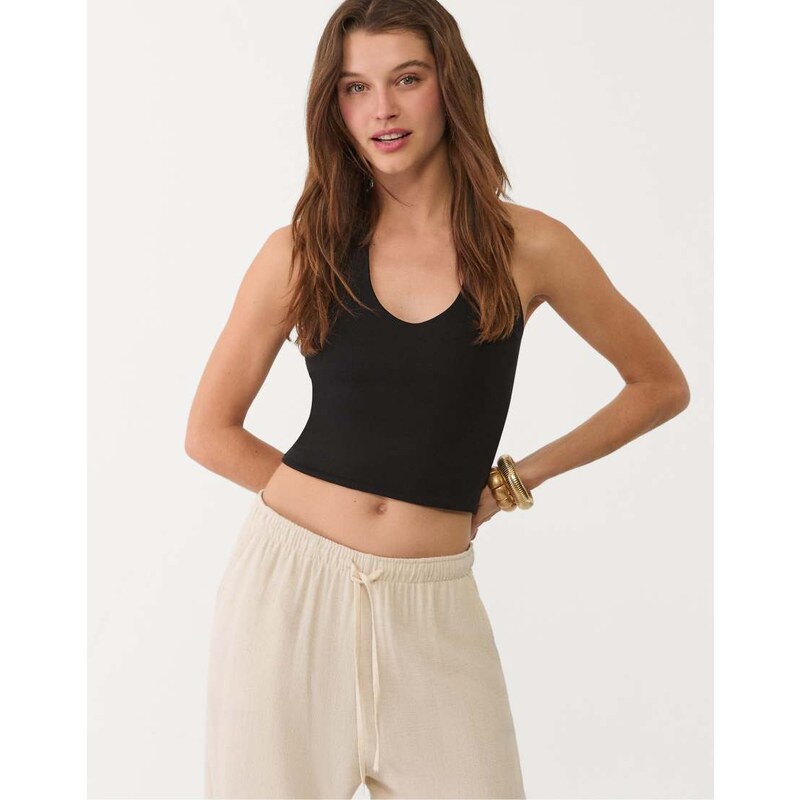 Stradivarius halter crop top in black 106451604
