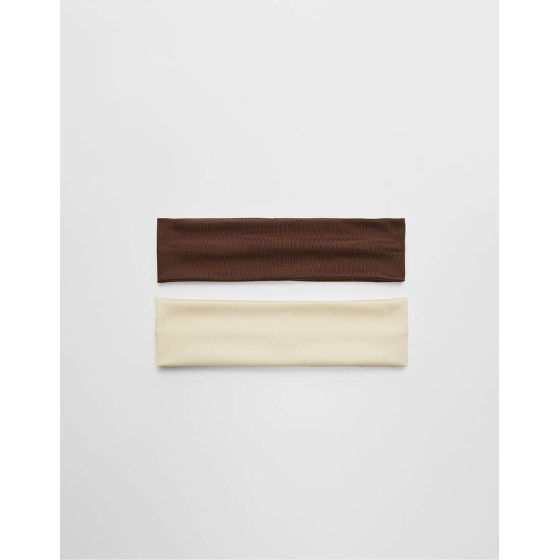 Stradivarius 2 pack of elastic hair bands in mid beige-Neutral 106451608