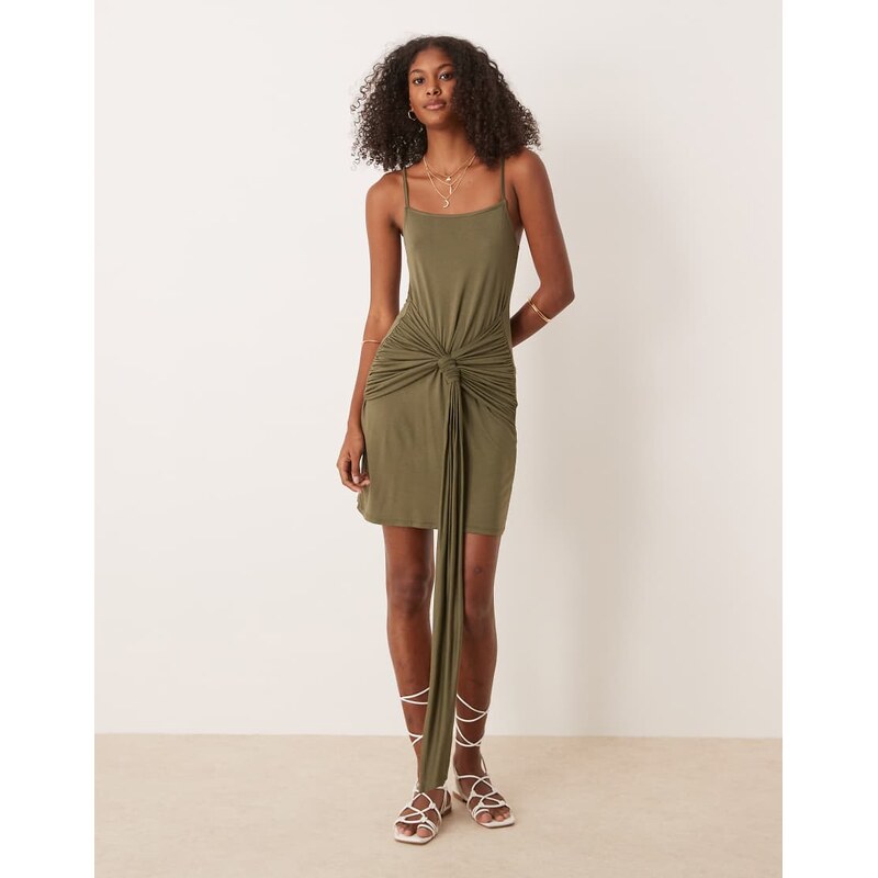ASOS DESIGN twist detail cami mini dress in khaki-Green