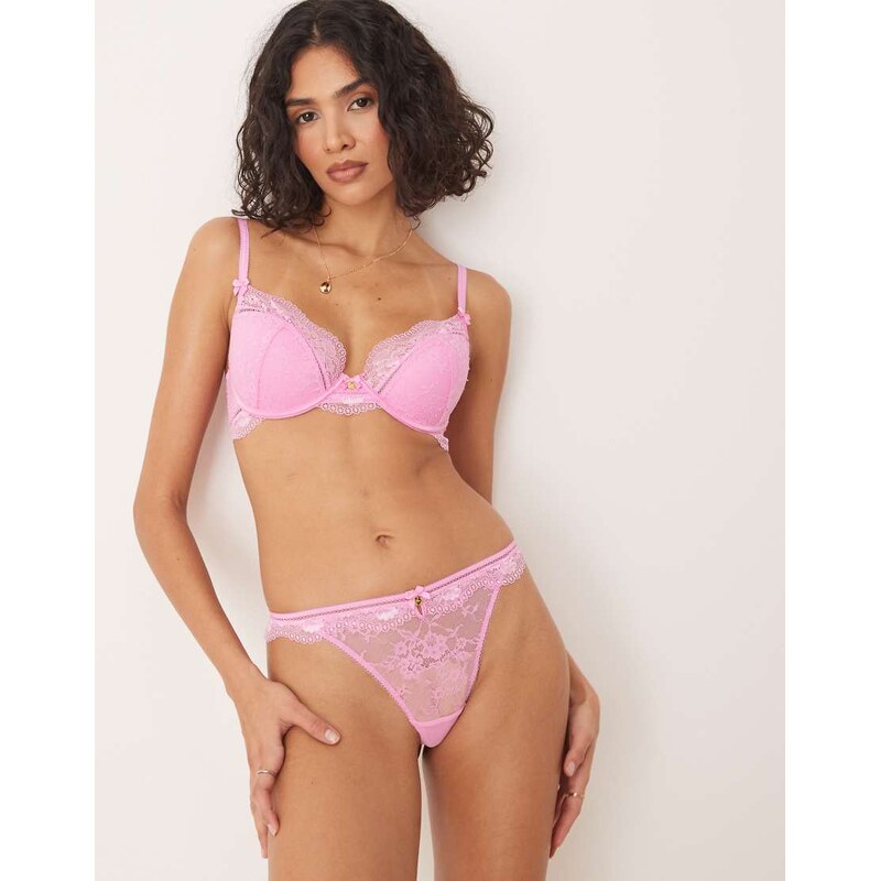 Boux Avenue all over lace thong in pink-Multi 106452487