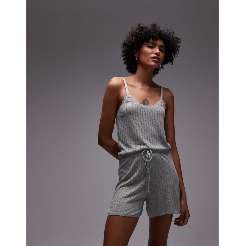 Mango rib pyjama short co-ord in sage-Green 106452536