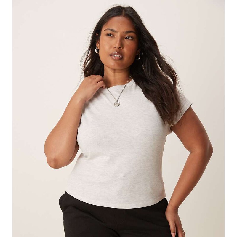 ASOS Curve ASOS DESIGN Curve shrunken fit baby tee in ice marl-Grey 106452537