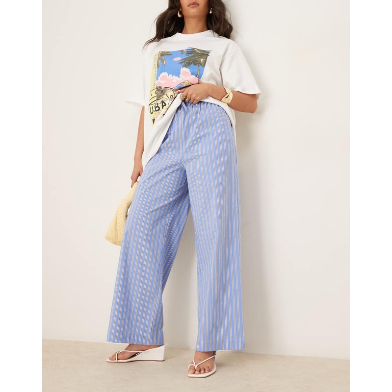 Nobodys Child Shona straight leg trousers in blue and white stripe 113261810