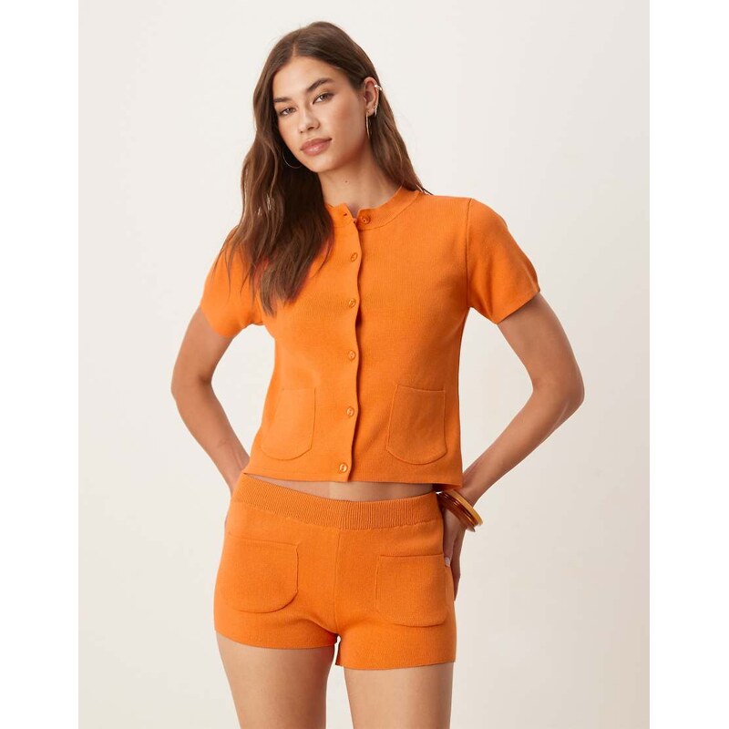 Mango compact knit short sleeve cardigan co-ord with front pocket 106452601