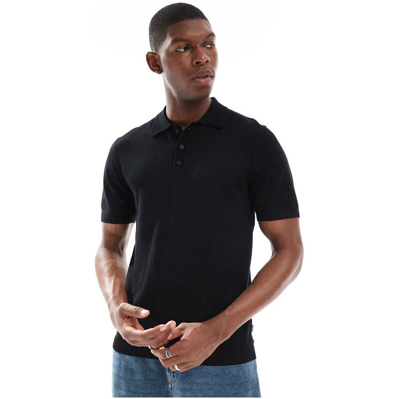 ONLY & SONS knitted polo in black