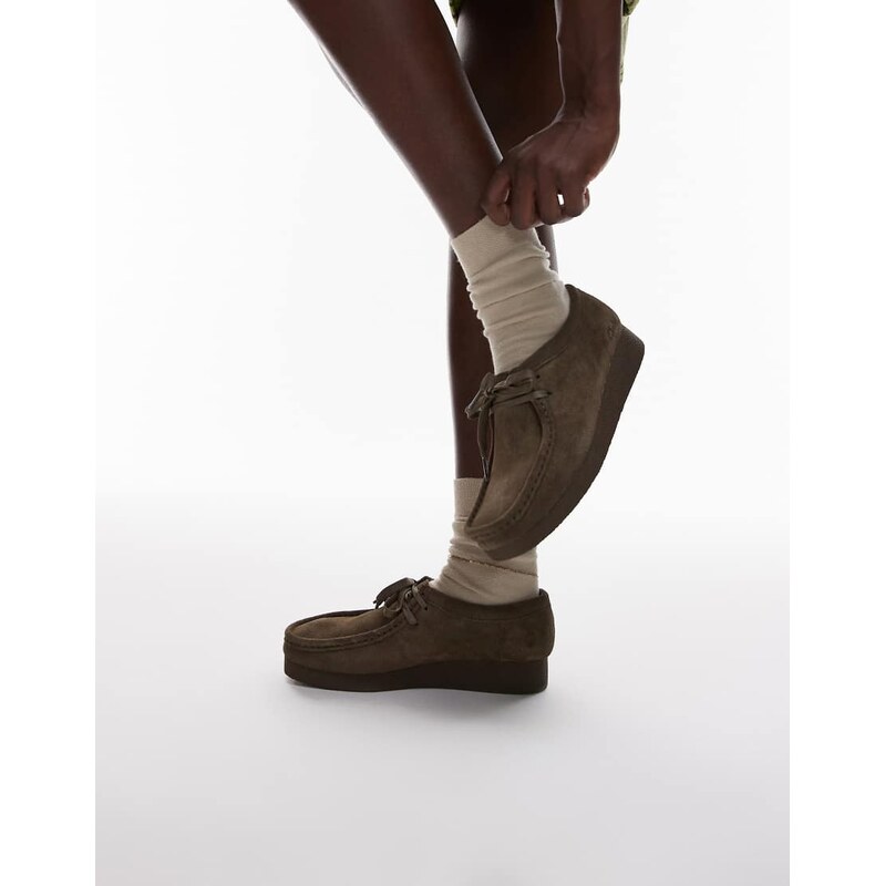 Clarks Wallabee Evo shoes in olive green suede-Brown 108995154
