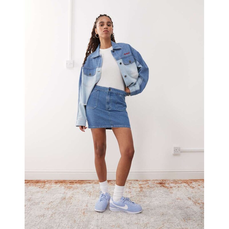 Kickers low rise mini skirt in mid blue 106459096
