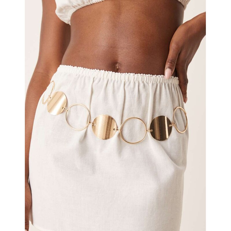 ASOS DESIGN waist and hip circle chain belt in gold 106459157