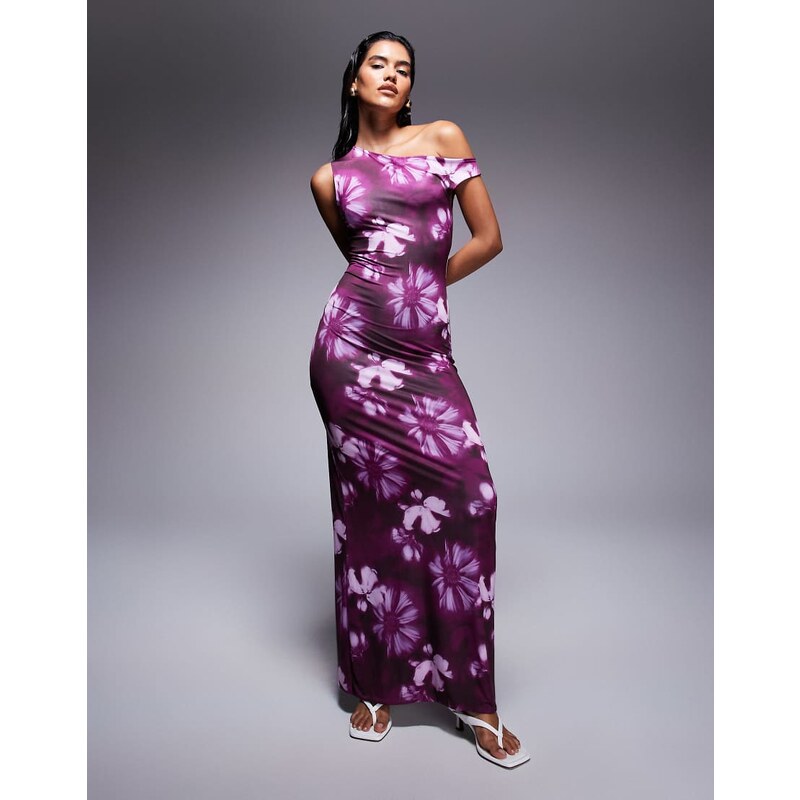 Missyempire double sculpted slinky asymmetric off shoulder maxi dress 110134721