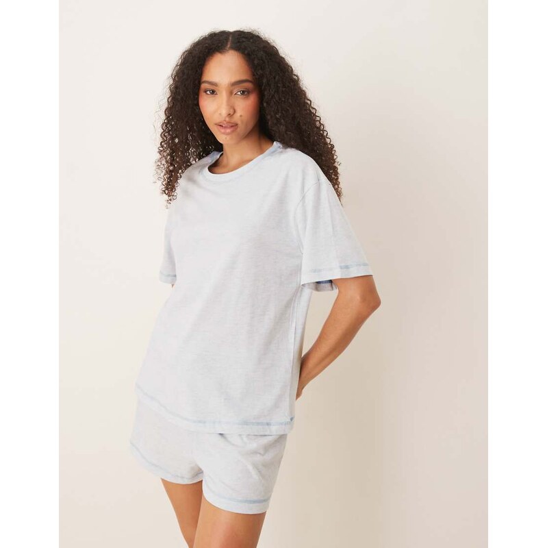 ASOS DESIGN oversized tee and short pyjama set in blue marl