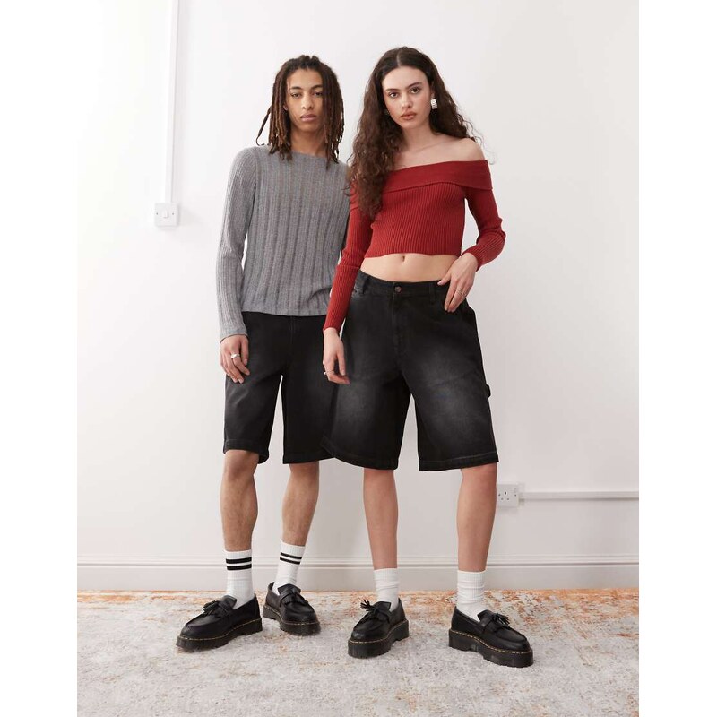 Reclaimed Vintage unisex denim skate short in black wash