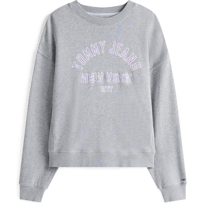 Tommy Jeans Mikina šedý melír / lenvandulová / bílá