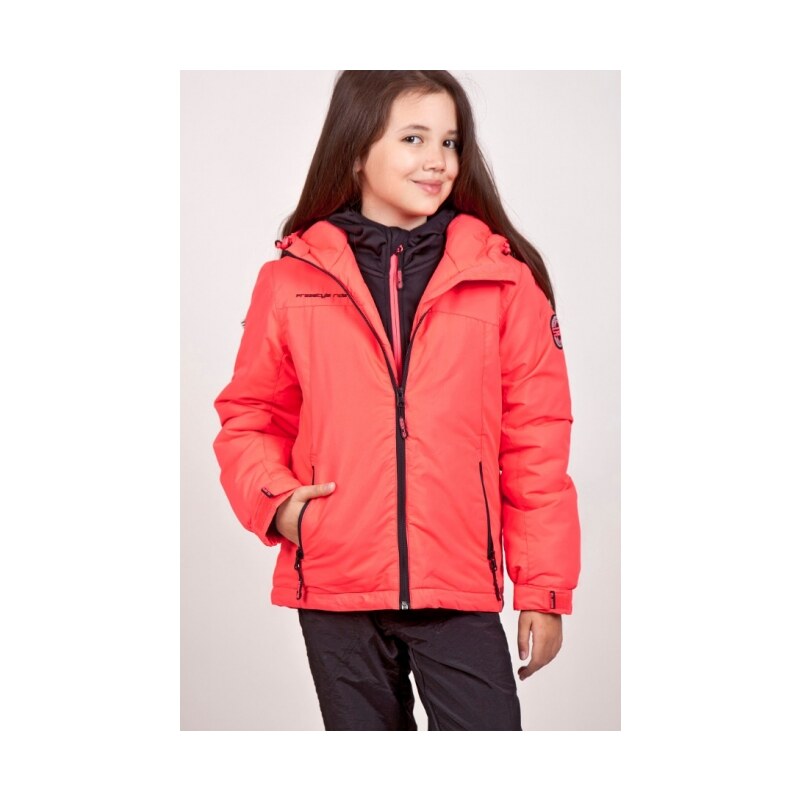 SAM 73 Dívčí zimní bunda s kapucí GB 49 119 - růžová neon
