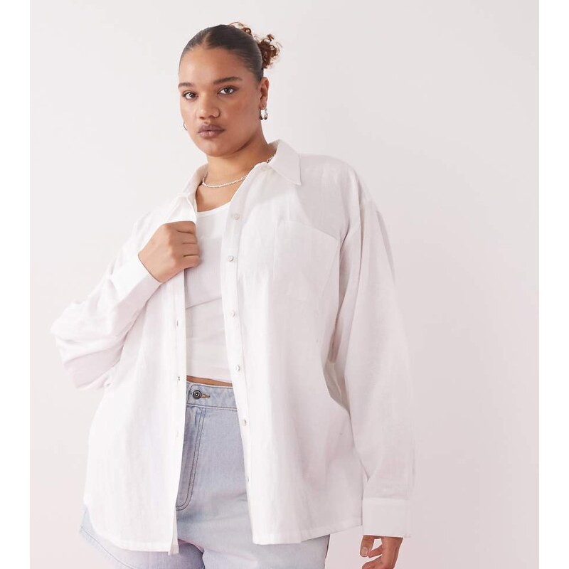 COLLUSION Plus oversized linen look blend shirt in white - WHITE