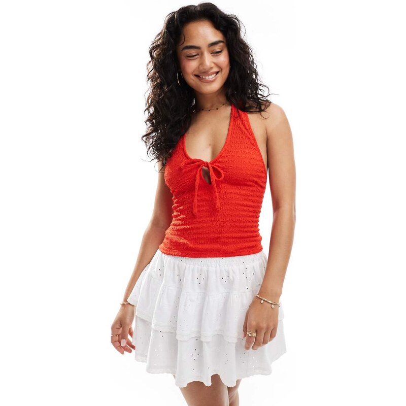 Miss Selfridge textured halter neck top in red 111133655