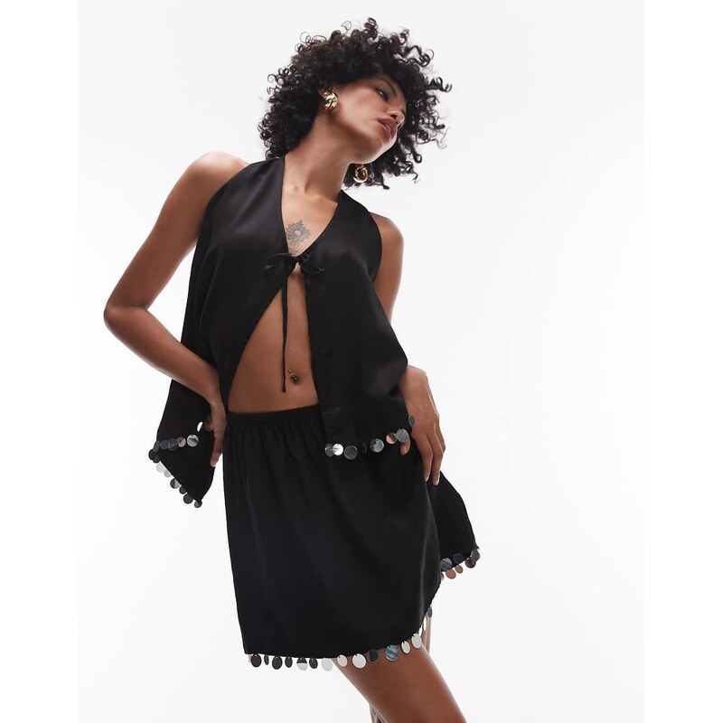 VRG GRL spritz sequin edge mini skirt co-ord in black 115740586