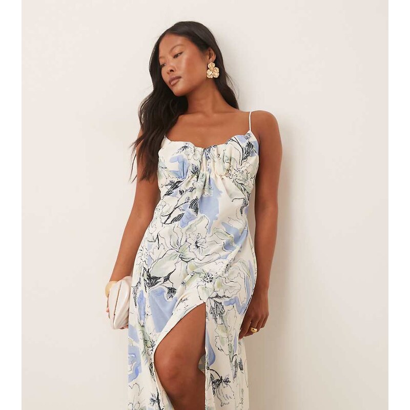 ASOS Petite ASOS DESIGN Petite gathered bust strappy cross back midi 115511358