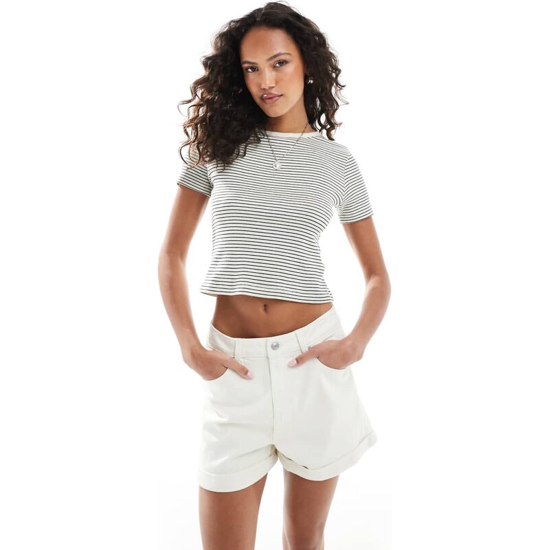 ASOS DESIGN denim comfort mom short in white