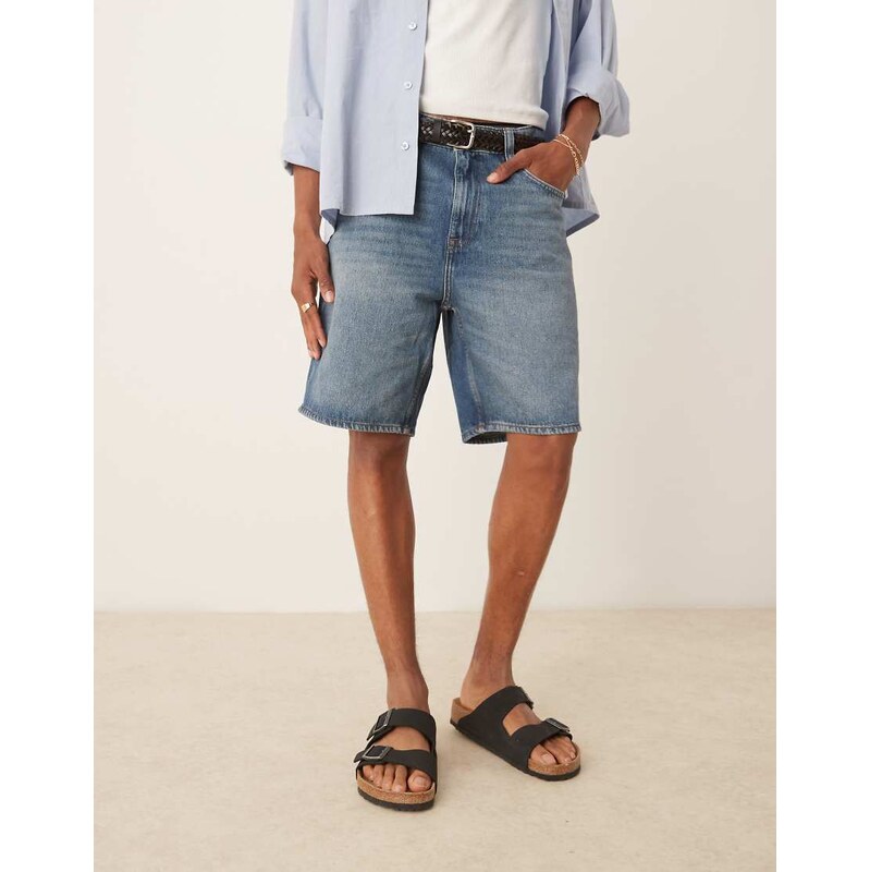 Mango denim shorts in mid blue wash