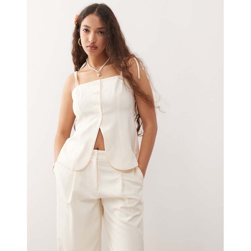 Miss Selfridge co-ord tie shoulder tailored waistcoat in cream