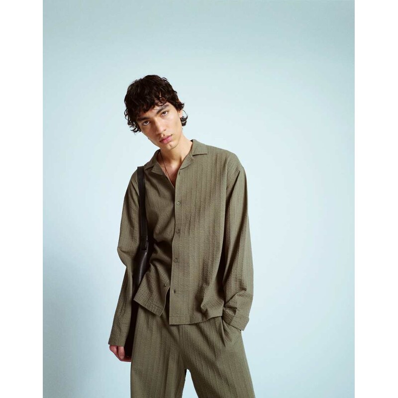 Topman boxy oversized fit long sleeve button through jersey